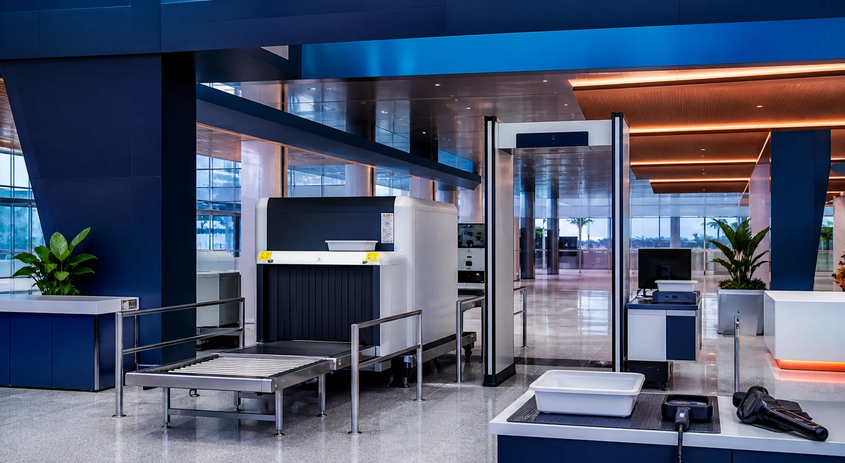 Integrated baggage and metal-detection checkpoint